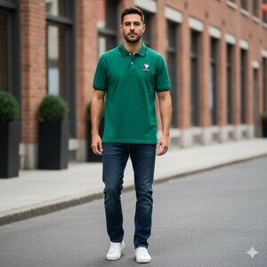 Vintage Green Tazmanian Devil Embroidered Polo Golf Shirt